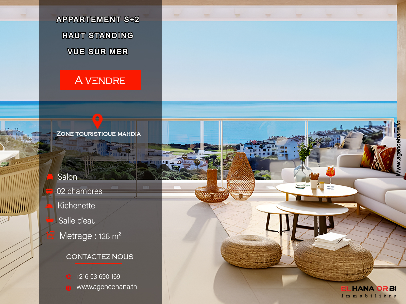 Appartement S+2 Vue sur mer à la Zone Touristique Mahdia