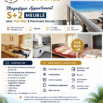 Magnifique Appartement S+2 Meublé avec Vue Mer à Hammam Sousse