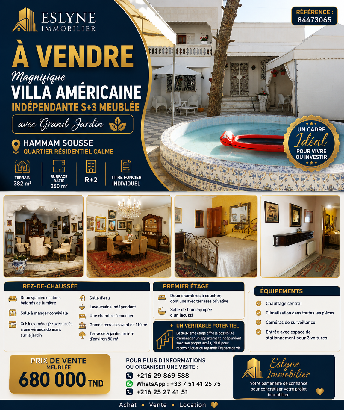 Magnifique Villa Américaine Indépendante S+3 Meublé avec Grand Jardin