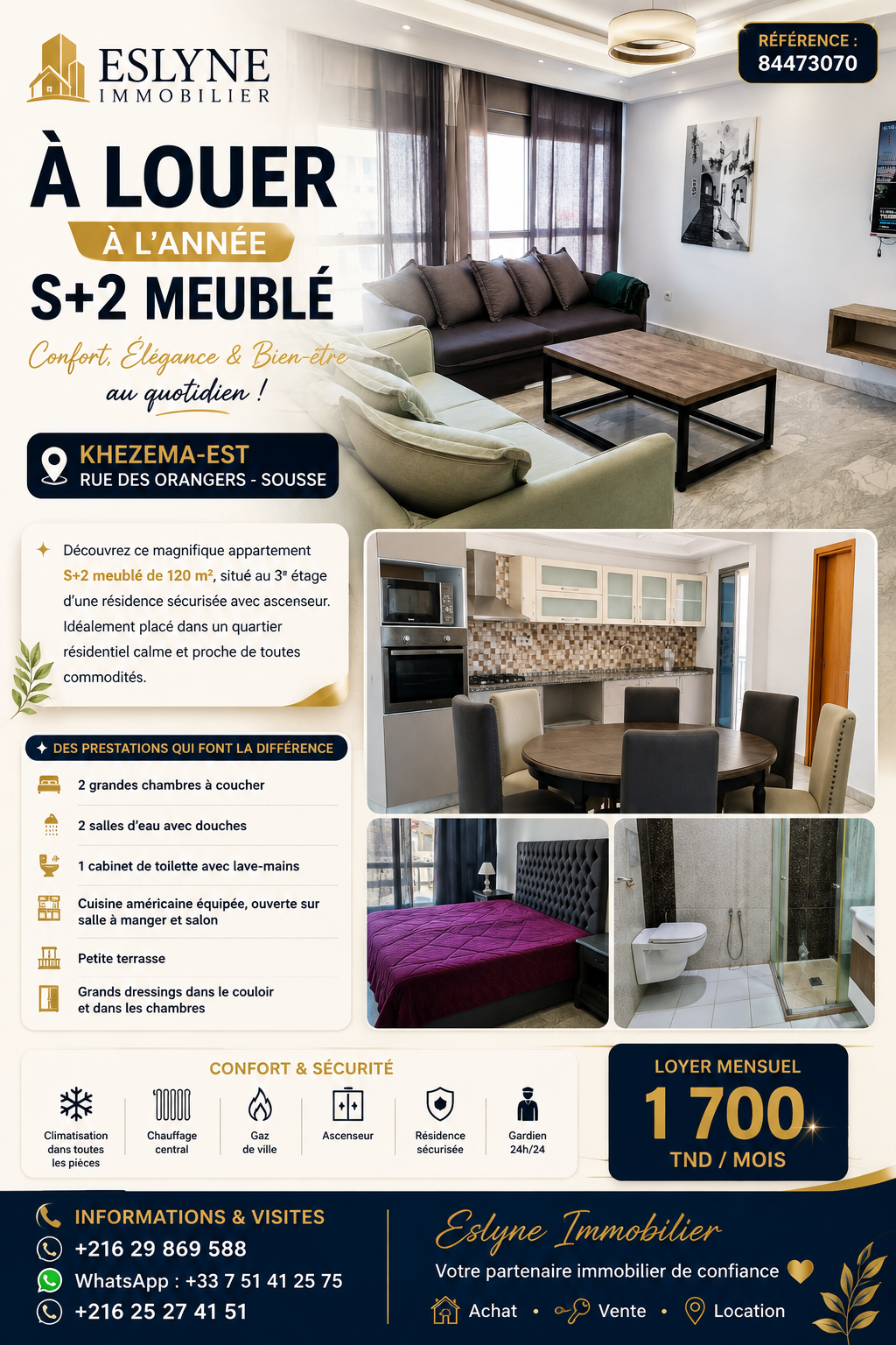 MAGNIFIQUE S+2 MEUBLÉ À KHEZEMA-EST