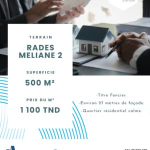 SUPERBE TERRAIN DE 500 m² à RADES MELIANE 2