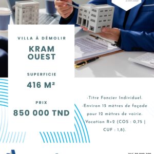 TERRAIN DE 416m² AVEC VILLA à DÉMOLIR à KRAM OUEST