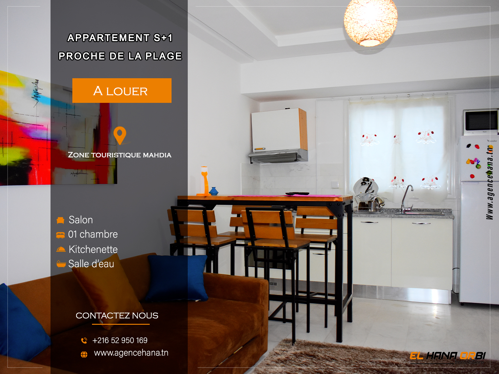 S+1 pour location Scolaire en plein zone Touristique