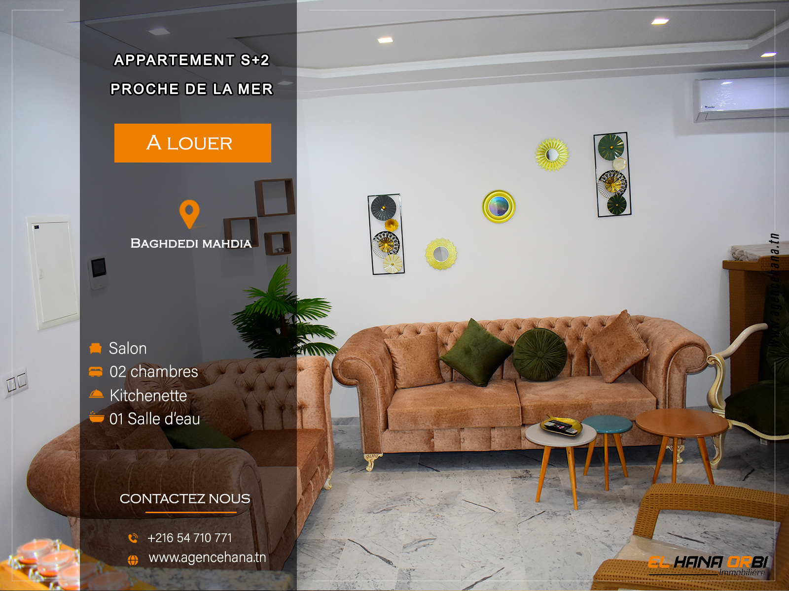 Appartement S+2 de Charme à Plage Baghdedi