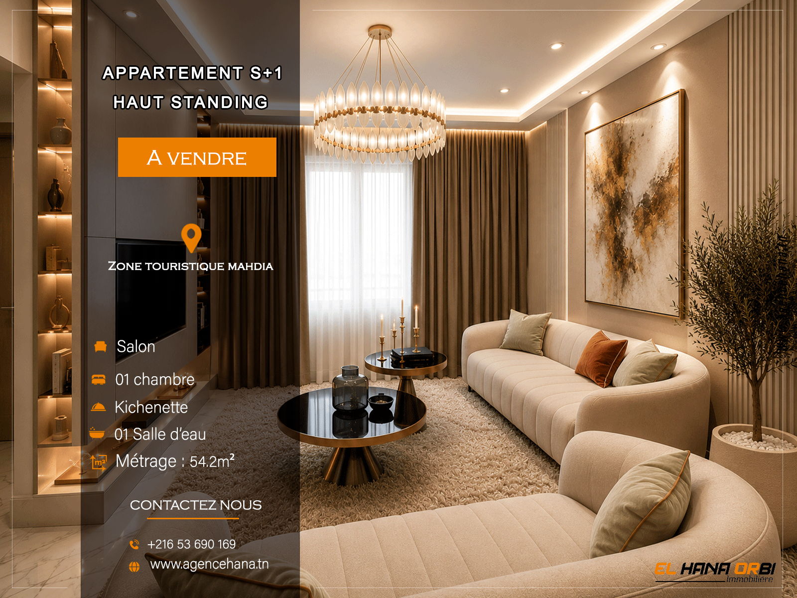 Appartement S+1 haut standing, Zone Touristique de Mahdia